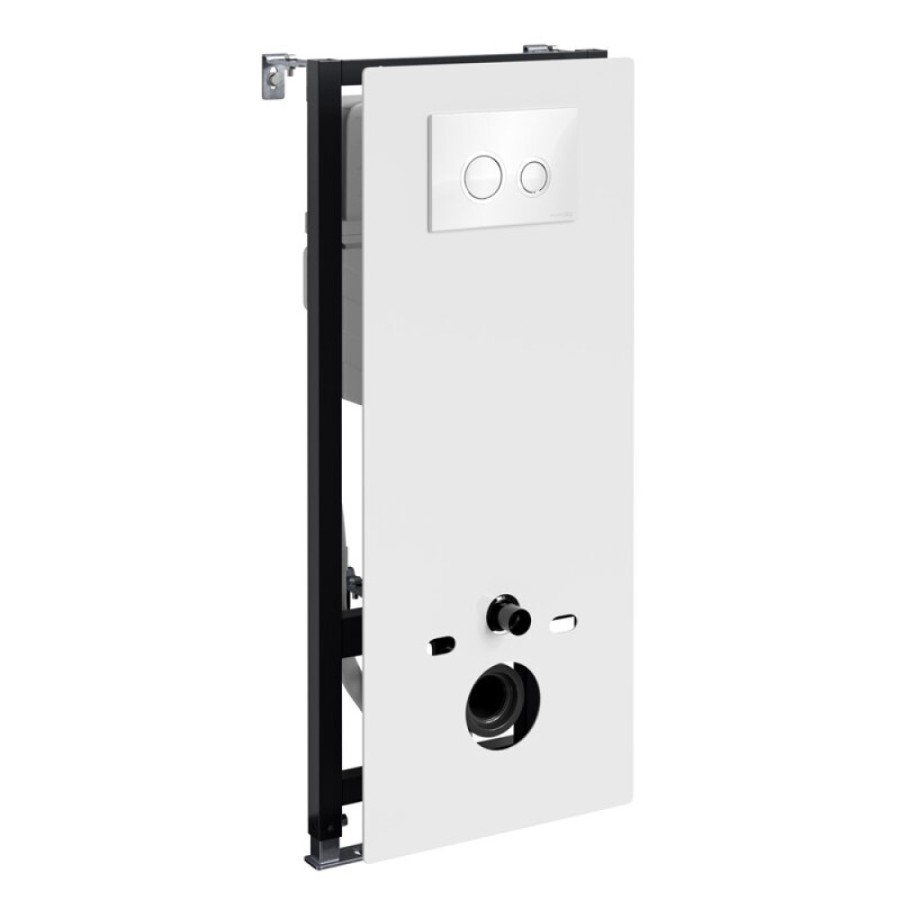 Инсталляция для унитаза WasserKraft Abens 20TLT.010.ME.WH.WH01, декоративная стеклянная панель белая, механическая кнопка смыва белая, ободки хром