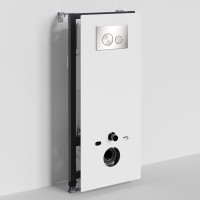 Инсталляция для унитаза WasserKraft Abens 20TLT.010.ME.WH.BN02, декоративная стеклянная панель белая, механическая кнопка смыва никель
