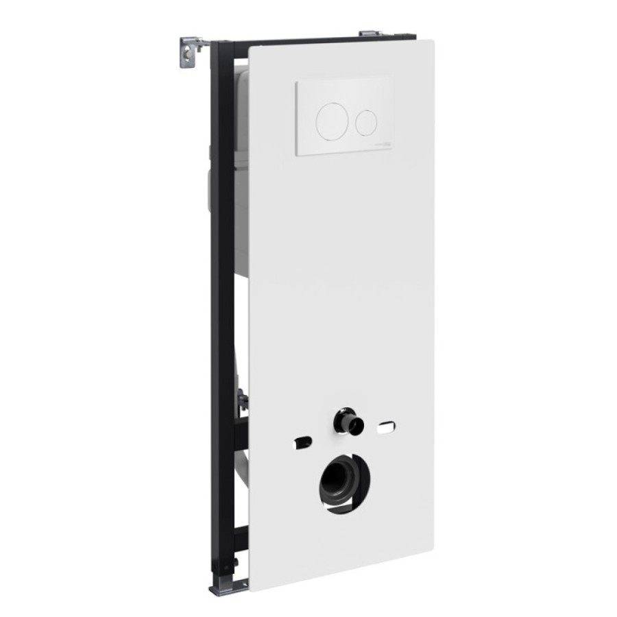 Инсталляция для унитаза WasserKraft Abens 20TLT.010.ME.WH.WH02, декоративная стеклянная панель белая, механическая кнопка смыва белая