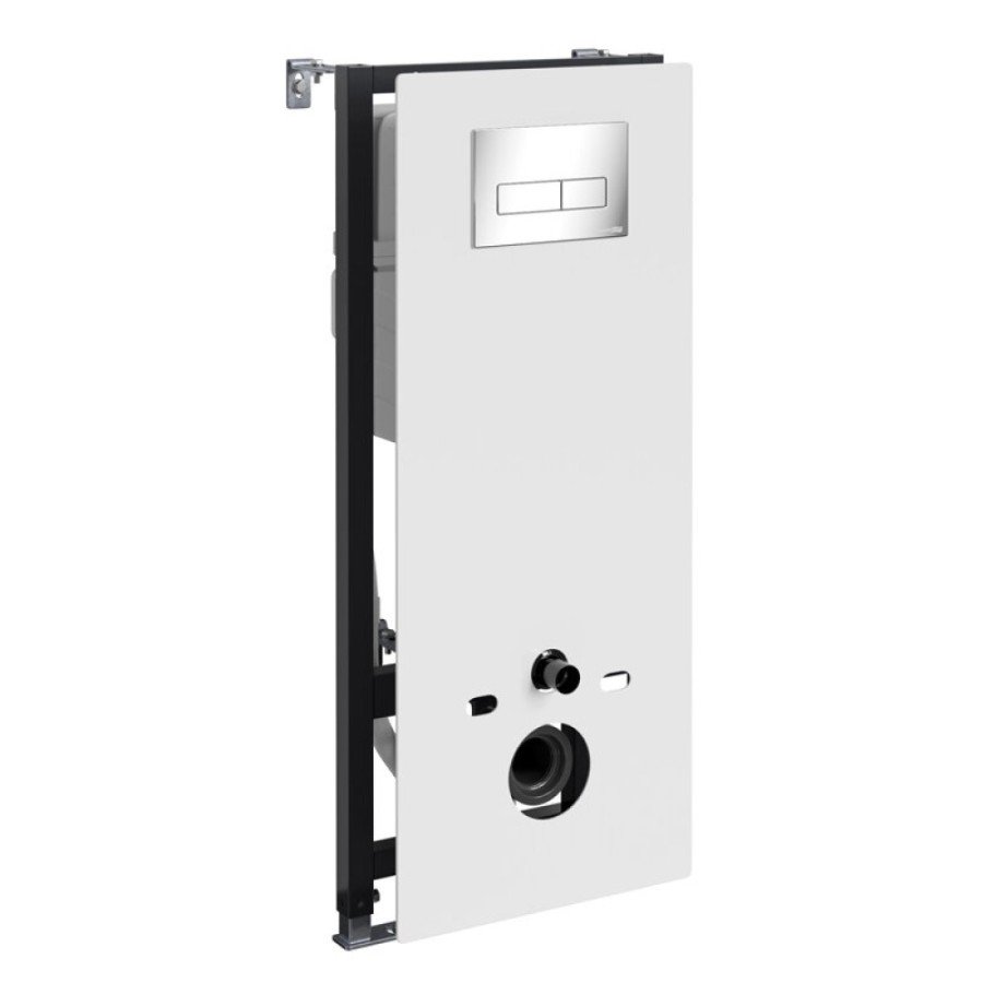 Инсталляция для унитаза WasserKraft Abens 20TLT.010.ME.WH.CH03, декоративная стеклянная панель белая, механическая кнопка смыва хром