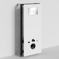 Инсталляция для унитаза WasserKraft Abens 20TLT.010.ME.WH.CH03, декоративная стеклянная панель белая, механическая кнопка смыва хром