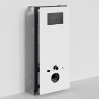 Инсталляция для унитаза WasserKraft Abens 20TLT.010.ME.WH.MB03, декоративная стеклянная панель белая, механическая кнопка смыва черная матовая