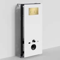 Инсталляция для унитаза WasserKraft Abens 20TLT.010.ME.WH.MG03, декоративная стеклянная панель белая, механическая кнопка смыва золото матовое