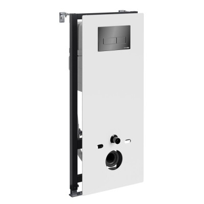 Инсталляция для унитаза WasserKraft Abens 20TLT.010.ME.WH.PB03, декоративная стеклянная панель белая, механическая кнопка смыва черная