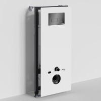 Инсталляция для унитаза WasserKraft Abens 20TLT.010.ME.WH.PB03, декоративная стеклянная панель белая, механическая кнопка смыва черная