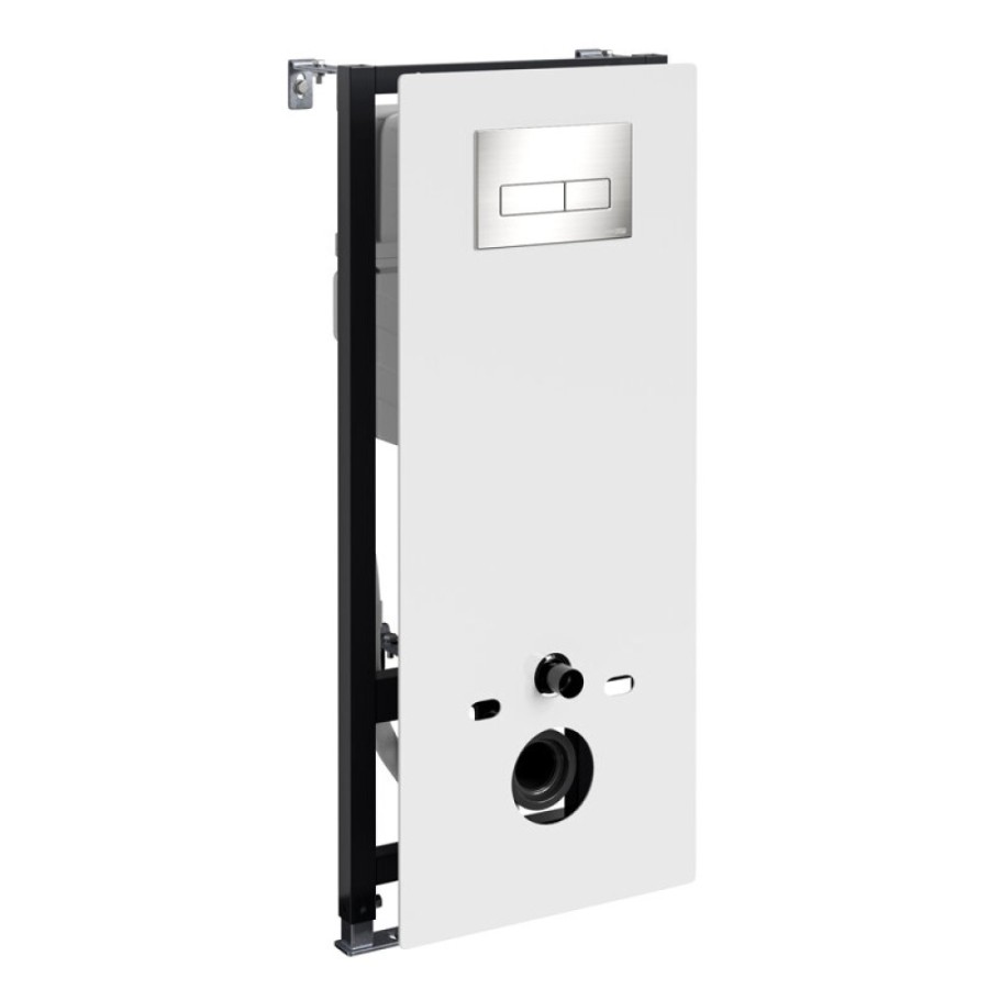 Инсталляция для унитаза WasserKraft Abens 20TLT.010.ME.WH.BN03, декоративная стеклянная панель белая, механическая кнопка смыва никель