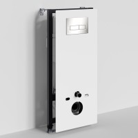 Инсталляция для унитаза WasserKraft Abens 20TLT.010.ME.WH.BN03, декоративная стеклянная панель белая, механическая кнопка смыва никель