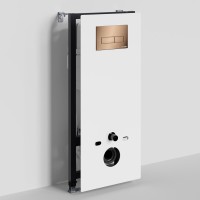 Инсталляция для унитаза WasserKraft Abens 20TLT.010.ME.WH.RG03, декоративная стеклянная панель белая, механическая кнопка смыва золото розовое
