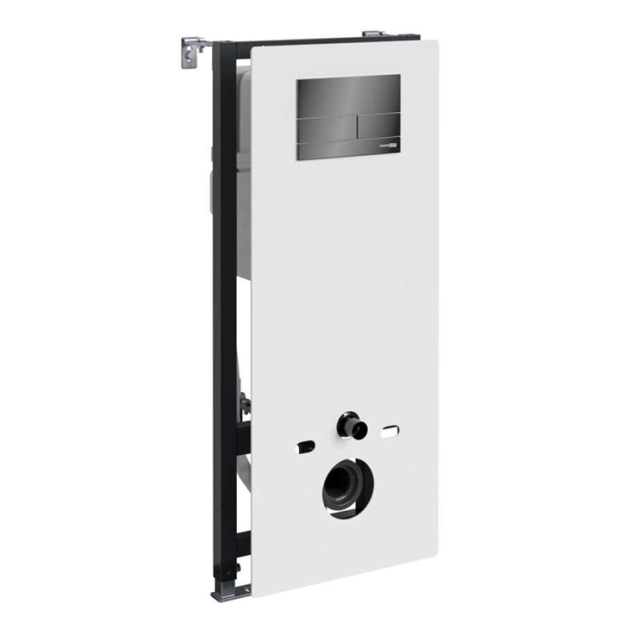 Инсталляция для унитаза WasserKraft Abens 20TLT.010.ME.WH.PB04, декоративная стеклянная панель белая, механическая кнопка смыва черная