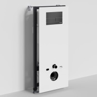 Инсталляция для унитаза WasserKraft Abens 20TLT.010.ME.WH.MB04, декоративная стеклянная панель белая, механическая кнопка смыва черная матовая