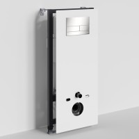 Инсталляция для унитаза WasserKraft Abens 20TLT.010.ME.WH.BN04, декоративная стеклянная панель белая, механическая кнопка смыва никель