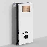 Инсталляция для унитаза WasserKraft Abens 20TLT.010.ME.WH.RG04, декоративная стеклянная панель белая, механическая кнопка смыва золото розовое