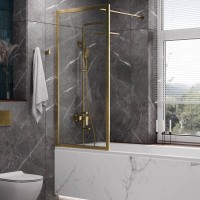 Стеклянная шторка на ванну WasserKraft Abens 20W, 80 х 160 см, стекло прозрачное, профиль золото матовое, 20W01-80 BG Fixed WasserSchutz