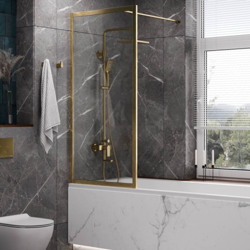Стеклянная шторка на ванну WasserKraft Abens 20W, 80 х 160 см, стекло прозрачное, профиль золото матовое, 20W01-80 BG Fixed WasserSchutz