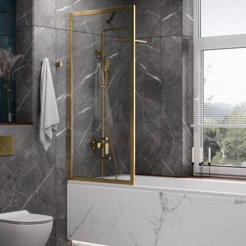 Стеклянная шторка на ванну WasserKraft Abens 20W, 80 х 160 см, стекло прозрачное, профиль золото матовое, 20W01-80 BG Fixed WasserSchutz