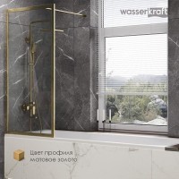 Стеклянная шторка на ванну WasserKraft Abens 20W, 80 х 160 см, стекло прозрачное, профиль золото матовое, 20W01-80 BG Fixed WasserSchutz