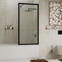 Стеклянная шторка на ванну WasserKraft Abens 20W, 80 х 160 см, стекло прозрачное, профиль черный матовый, 20W01-80 MB Fixed WasserSchutz