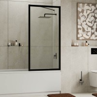 Стеклянная шторка на ванну WasserKraft Abens 20W, 80 х 160 см, стекло прозрачное, профиль черный матовый, 20W01-80 MB Fixed WasserSchutz
