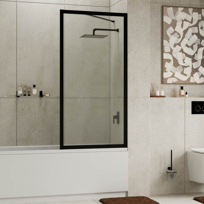 Стеклянная шторка на ванну WasserKraft Abens 20W, 80 х 160 см, стекло прозрачное, профиль черный матовый, 20W01-80 MB Fixed WasserSchutz