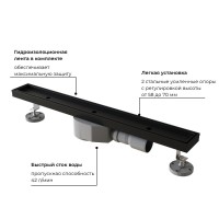 Дренажный канал RGW SDR-08B 21210810-014, 100 см, с решеткой под плитку, черный