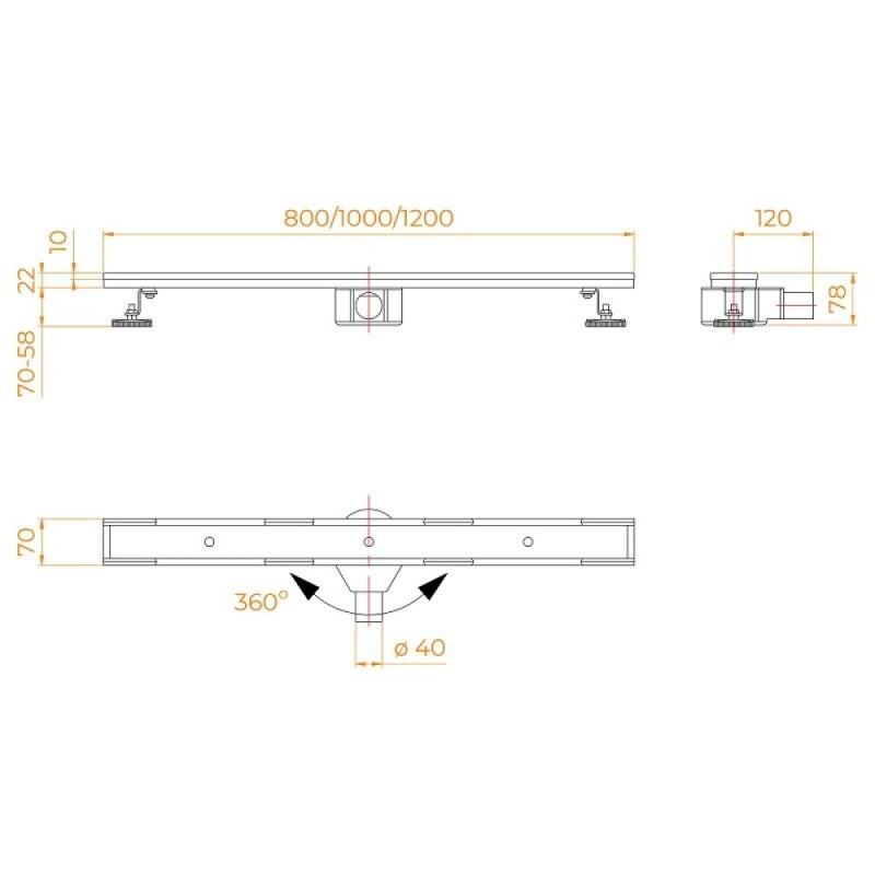 Дренажный канал RGW SDR-08 21210812-011, 120 см, с решеткой под плитку, хром