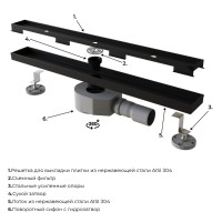 Дренажный канал RGW SDR-08B 21210812-014, 120 см, с решеткой под плитку, черный