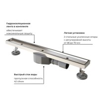 Дренажный канал RGW SDR-08 21210840-011, 40 см, с решеткой под плитку, хром