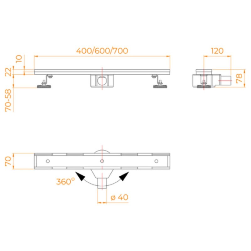 Дренажный канал RGW SDR-08 21210840-011, 40 см, с решеткой под плитку, хром