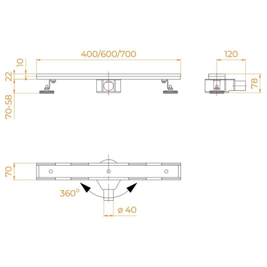 Дренажный канал RGW SDR-08B 21210860-014, 60 см, с решеткой под плитку, черный