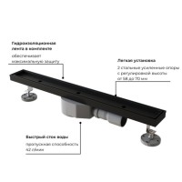 Дренажный канал RGW SDR-08B 21210870-014, 70 см, с решеткой под плитку, черный