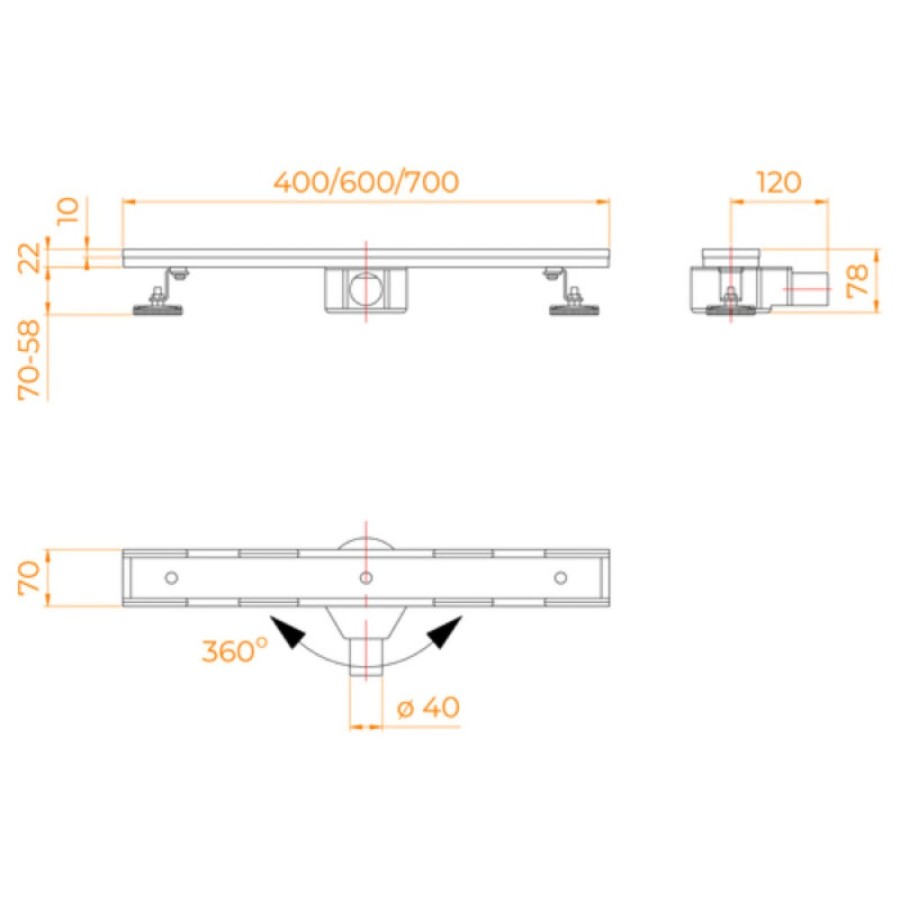 Дренажный канал RGW SDR-08B 21210870-014, 70 см, с решеткой под плитку, черный