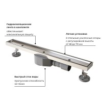 Дренажный канал RGW SDR-08 21210880-011, 80 см, с решеткой под плитку, хром