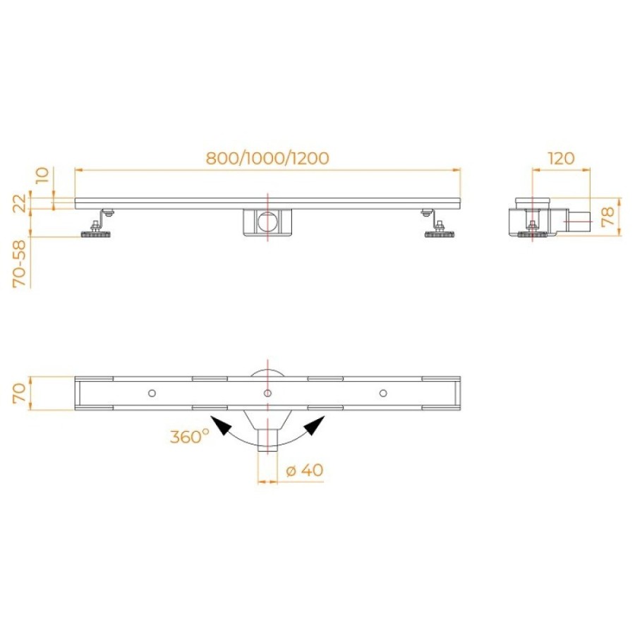 Дренажный канал RGW SDR-08 21210880-011, 80 см, с решеткой под плитку, хром