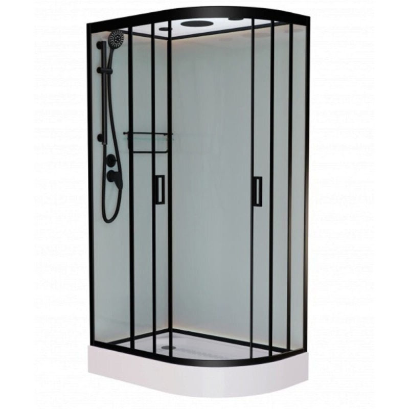Душевая кабина Frank F412 R Black, 120 х 80 см, низкий поддон, стекла прозрачные, профиль черный, 214215