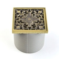 Душевой трап Bronze de Luxe, горизонтальный выход, комбинированный затвор, с дизайн-решеткой Цветок, бронза, 21975-5602