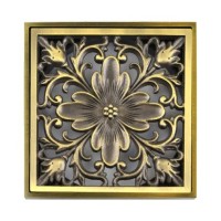 Душевой трап Bronze de Luxe, вертикальный выход, магнитный сухой затвор, с дизайн-решеткой Цветок, бронза, 21975-5902