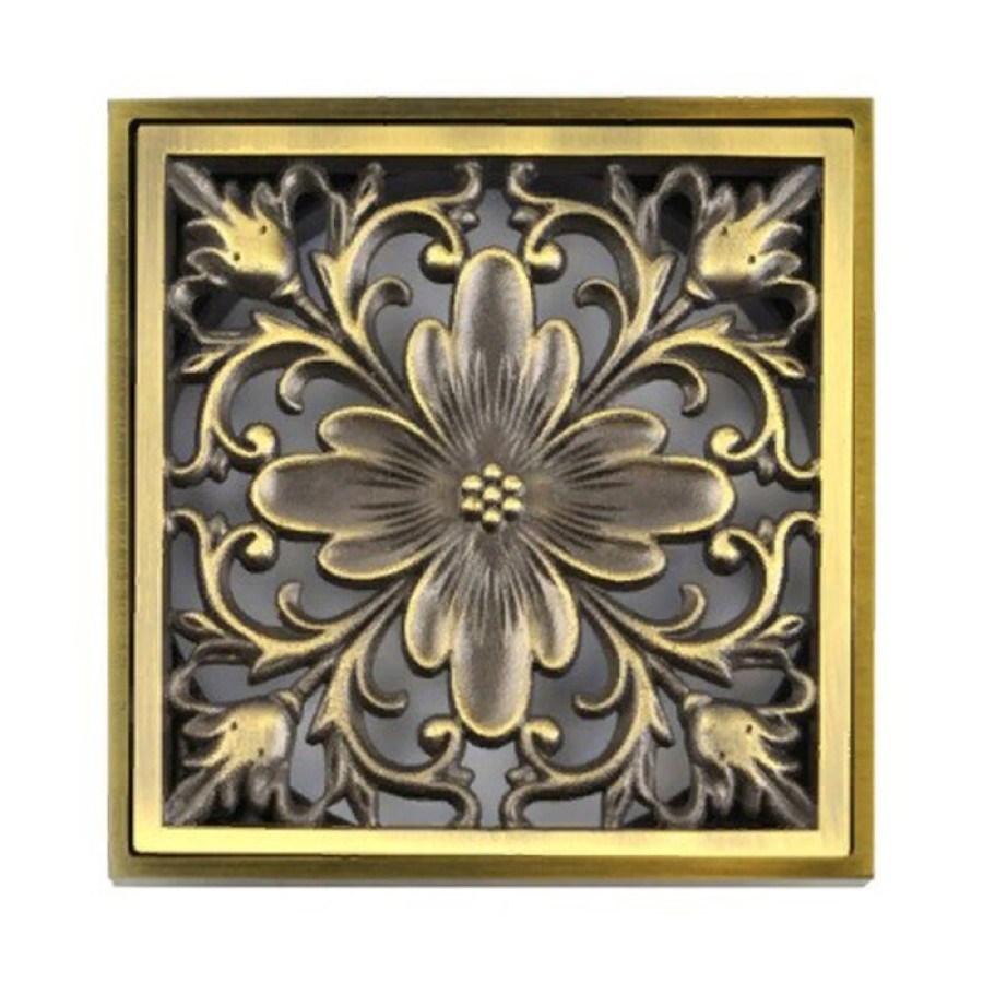 Душевой трап Bronze de Luxe, вертикальный выход, магнитный сухой затвор, с дизайн-решеткой Цветок, бронза, 21975-5902