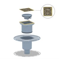 Душевой трап Bronze de Luxe, вертикальный выход, магнитный сухой затвор, с дизайн-решеткой Цветок, бронза, 21975-5902