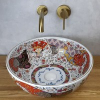 Раковина Bronze de Luxe Festival, 42 х 42 х 15 см, накладная, белая/с орнаментом, 2231