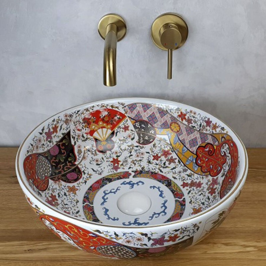 Раковина Bronze de Luxe Festival, 42 х 42 х 15 см, накладная, белая/с орнаментом, 2231