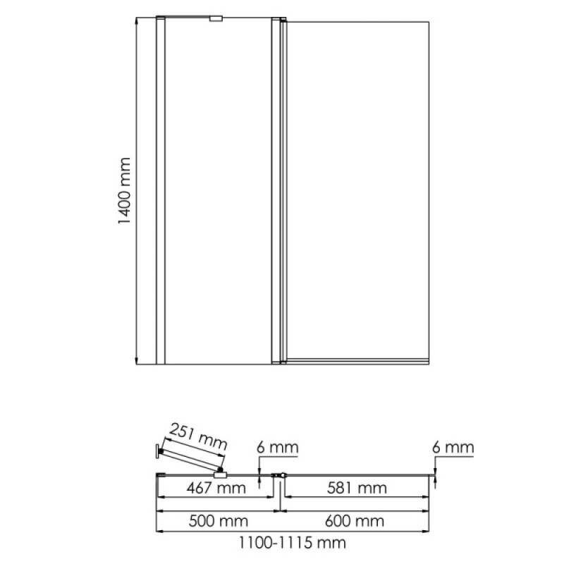 Стеклянная шторка на ванну WasserKraft Salm 27P, 110 х 140 см, распашная, стекло прозрачное, профиль хром, 27P02-110 Fixed