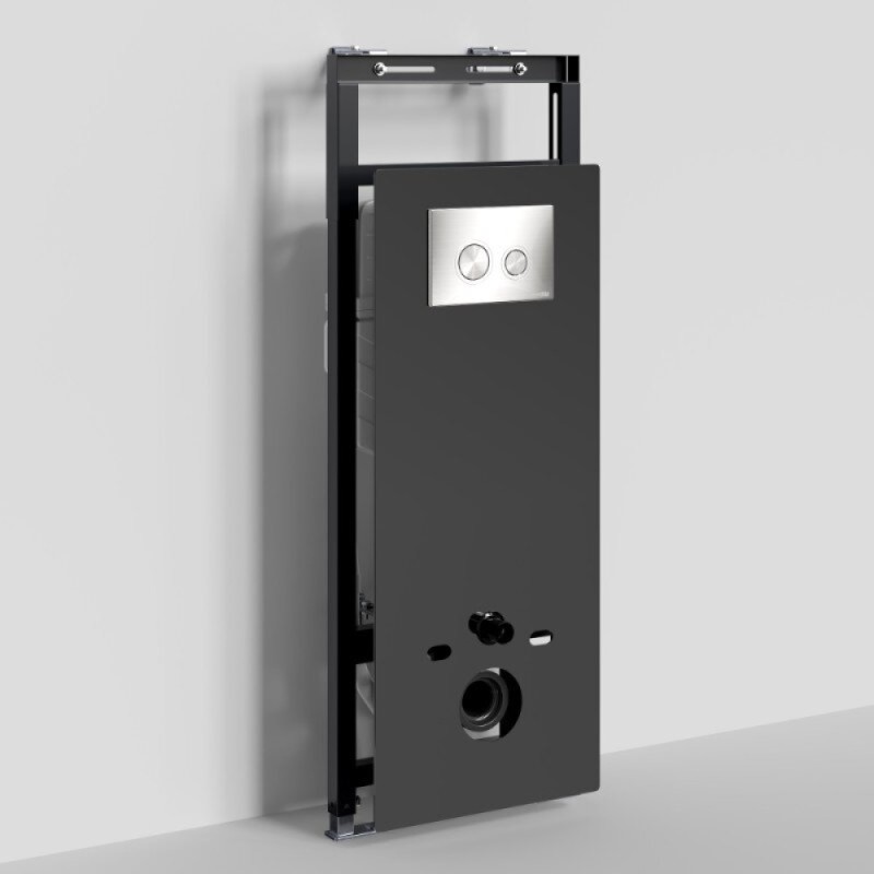 Инсталляция для унитаза WasserKraft Salm 27TLT.010.ME.BL.BN01, декоративная стеклянная панель черная, механическая кнопка смыва никель