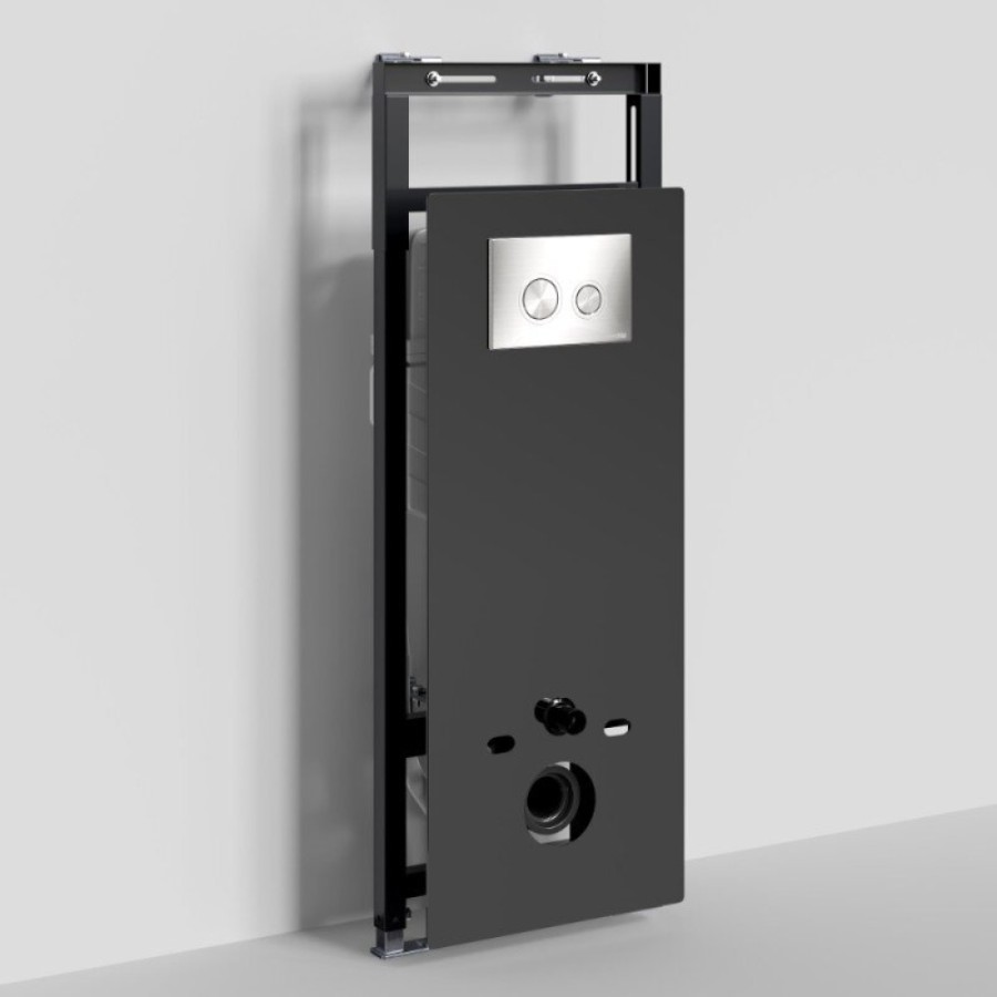 Инсталляция для унитаза WasserKraft Salm 27TLT.010.ME.BL.BN01, декоративная стеклянная панель черная, механическая кнопка смыва никель