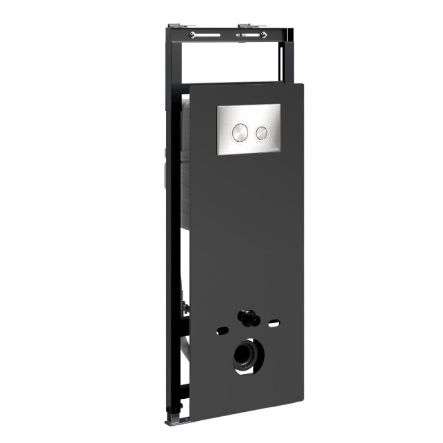 Инсталляция для унитаза WasserKraft Salm 27TLT.010.ME.BL.BN01, декоративная стеклянная панель черная, механическая кнопка смыва никель
