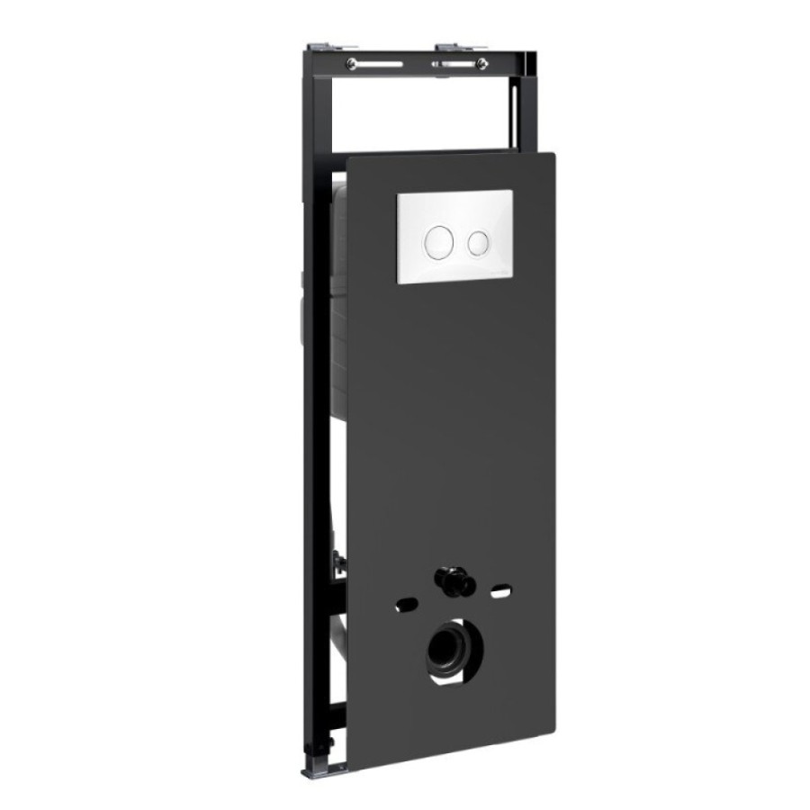 Инсталляция для унитаза WasserKraft Salm 27TLT.010.ME.BL.WH01, декоративная стеклянная панель черная, механическая кнопка смыва белая, ободки хром