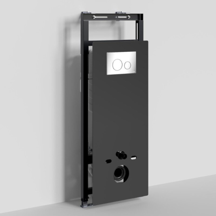 Инсталляция для унитаза WasserKraft Salm 27TLT.010.ME.BL.CH02, декоративная стеклянная панель черная, механическая кнопка смыва хром