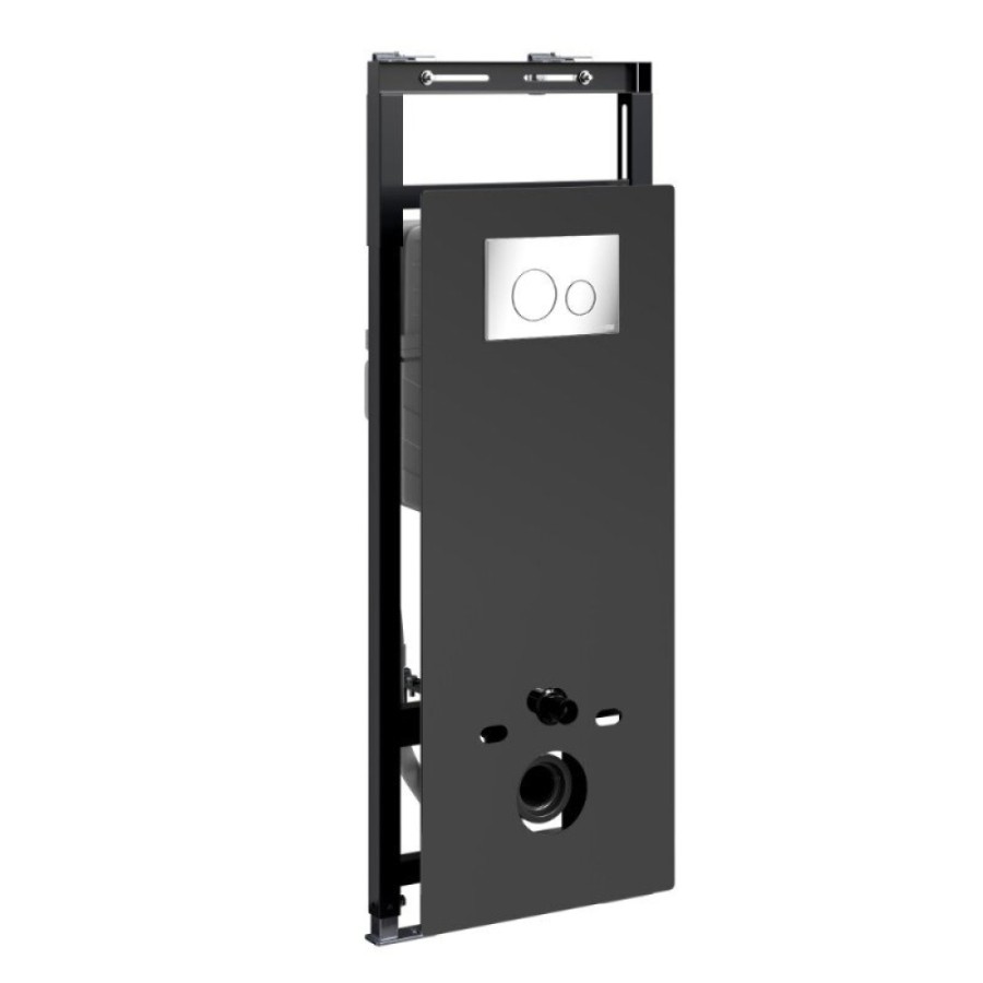 Инсталляция для унитаза WasserKraft Salm 27TLT.010.ME.BL.CH02, декоративная стеклянная панель черная, механическая кнопка смыва хром