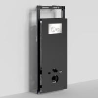 Инсталляция для унитаза WasserKraft Salm 27TLT.010.ME.BL.BN02, декоративная стеклянная панель черная, механическая кнопка смыва никель