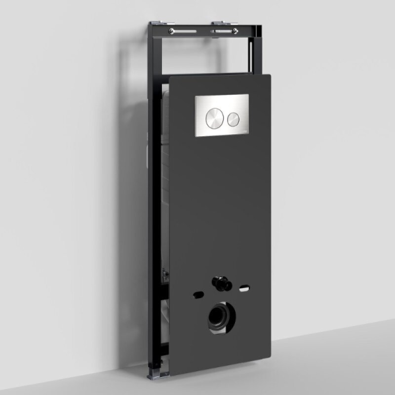 Инсталляция для унитаза WasserKraft Salm 27TLT.010.ME.BL.BN02, декоративная стеклянная панель черная, механическая кнопка смыва никель