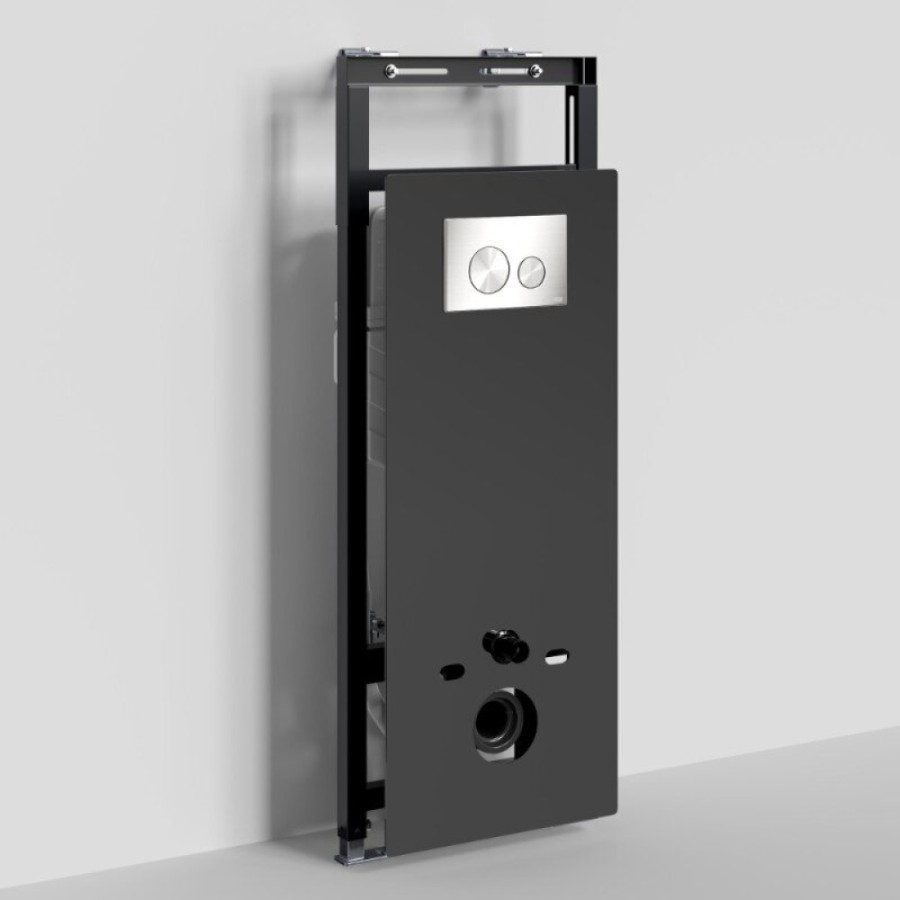 Инсталляция для унитаза WasserKraft Salm 27TLT.010.ME.BL.BN02, декоративная стеклянная панель черная, механическая кнопка смыва никель